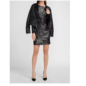 Express Long Sleeve All Over‎ Sequin Shift Dress Black Size S
